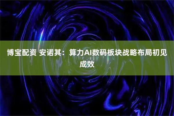 博宝配资 安诺其：算力AI数码板块战略布局初见成效