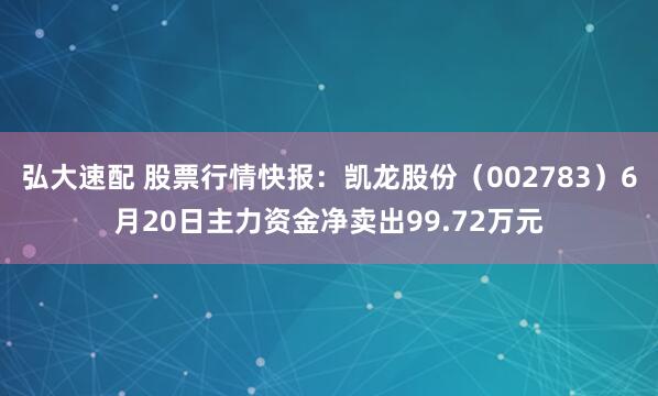 弘大速配 股票行情快报：凯龙股份（002783）6月20日主力资金净卖出99.72万元