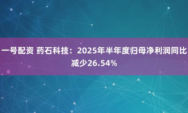 一号配资 药石科技：2025年半年度归母净利润同比减少26.54%